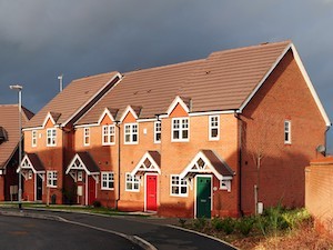 suburban housing estate. cul-de-sac in cannock in england with starter home town houses
