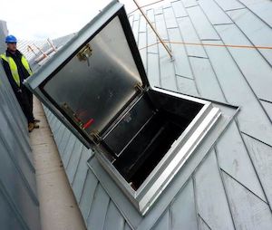 Bilco Zinc-clad E-50TB Roof Access Hatch installed at Glasgow Transport Museum